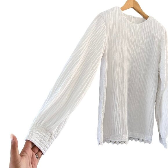 Beehive Clothing Vintage Tunic Blouse Long Sleeves Size XS White Crinkle Pattern - Picture 5 of 10